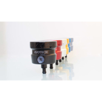 GROS RESERVOIR DELIQUIDE DE FREIN EVOTECH SORTIE DROITE - Couleur Corps : Silver, Couleur bouchon : Or 