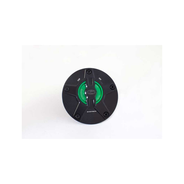 KAWASAKI TRAPPE A ESSENCE EVOTECH 1-5 DE TOUR - Couleur vis de trappe à essence : NOIR, Couleur bouchon intérieur de trappe : VERT, Couleur extérieur de trappe : TITANE