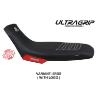 HOUSSE DE SELLE COMPATIBLE APRILIA TUAREG 660 (21-22) MODÈLE BORAS CONFORT, BLEU - Logo : AVEC LOGO, Couleur : ARGENT JAUNE, Type : ULTRAGRIP