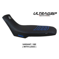 HOUSSE DE SELLE COMPATIBLE APRILIA TUAREG 660 (21-22) MODÈLE BORAS CONFORT, BLEU - Logo : AVEC LOGO, Type : ULTRAGRIP, Couleur : BLANC BLEU