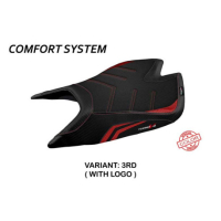 HOUSSE DE SELLE COMPATIBLE APRILIA TUONO V4 FACTORY (21-22) MODÈLE NASHUA SPECIA - Logo : AVEC LOGO, Couleur : ARGENT, Type : STANDARD