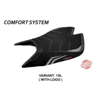 HOUSSE DE SELLE COMPATIBLE APRILIA TUONO V4 FACTORY (21-22) MODÈLE NASHUA SPECIA - Logo : AVEC LOGO, Type : ULTRAGRIP, Couleur : TRICOLORE