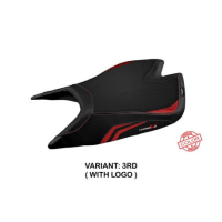 HOUSSE DE SELLE COMPATIBLE APRILIA TUONO V4 FACTORY (21-22) MODÈLE NASHUA SPECIA - Logo : AVEC LOGO, Type : ULTRAGRIP, Couleur : TRICOLORE