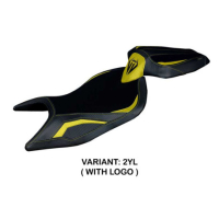 HOUSSE DE SELLE COMPATIBLE APRILIA RS 660 (21-22) MODÈLE NAXOS ULTRAGRIP, ROUGE, - Logo : AVEC LOGO, Couleur : JAUNE, Type : ULTRAGRIP