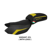 HOUSSE DE SELLE COMPATIBLE BENELLI TRK 502 (17-22) MODÈLE MERIDA STANDARD, NOIR, - Couleur : BLANC, Logo : AVEC LOGO, Type : ULTRAGRIP