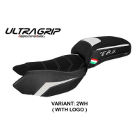 HOUSSE DE SELLE COMPATIBLE BENELLI TRK 502 (17-22) MODÈLE MERIDA STANDARD, NOIR, - Couleur : BLANC, Logo : AVEC LOGO, Type : ULTRAGRIP