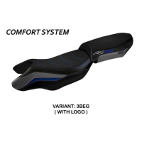 HOUSSE DE SELLE COMPATIBLE BMW R 1250 RS (20-22) MODÈLE BLANCO CONFORT, BLEU-GRI - Type : STANDARD, Logo : AVEC LOGO, Couleur : GRIS ROUGE