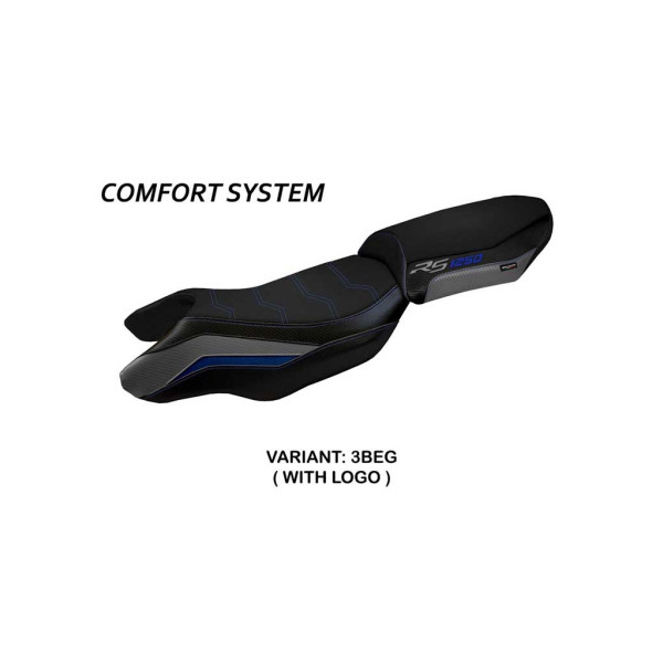 HOUSSE DE SELLE COMPATIBLE BMW R 1250 RS (20-22) MODÈLE BLANCO CONFORT, BLEU-GRI - Type : STANDARD, Logo : AVEC LOGO, Couleur : BLANC ROUGE