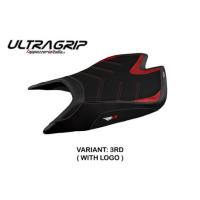 HOUSSE DE SELLE COMPATIBLE APRILIA RSV4 (21-22) MODÈLE LEON - Logo : AVEC LOGO, Couleur : ARGENT, Type : ULTRAGRIP