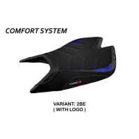 HOUSSE DE SELLE COMPATIBLE APRILIA TUONO V4 FACTORY (21-22) MODÈLE NASHUA - Type : STANDARD, Logo : AVEC LOGO, Couleur : ARGENT 