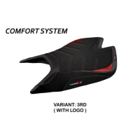 HOUSSE DE SELLE COMPATIBLE APRILIA TUONO V4 FACTORY (21-22) MODÈLE NASHUA - Logo : AVEC LOGO, Couleur : ARGENT, Type : STANDARD