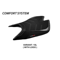 HOUSSE DE SELLE COMPATIBLE APRILIA TUONO V4 FACTORY (21-22) MODÈLE NASHUA - Logo : AVEC LOGO, Couleur : ARGENT, Type : STANDARD