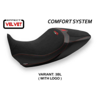 HOUSSE DE SELLE COMPATIBLE DUCATI DIAVEL 1260 (19-22) MODÈLE SARANDA 1 VELVET - Logo : AVEC LOGO, Couleur : ROUGE, Type : STANDARD 