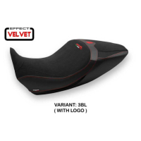 HOUSSE DE SELLE COMPATIBLE DUCATI DIAVEL 1260 (19-22) MODÈLE SARANDA 1 VELVET - Logo : AVEC LOGO, Couleur : ARGENT, Type : STANDARD