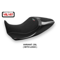 HOUSSE DE SELLE COMPATIBLE DUCATI DIAVEL 1260 (19-22) MODÈLE SARANDA 1 VELVET - Logo : AVEC LOGO, Couleur : ARGENT, Type : STANDARD