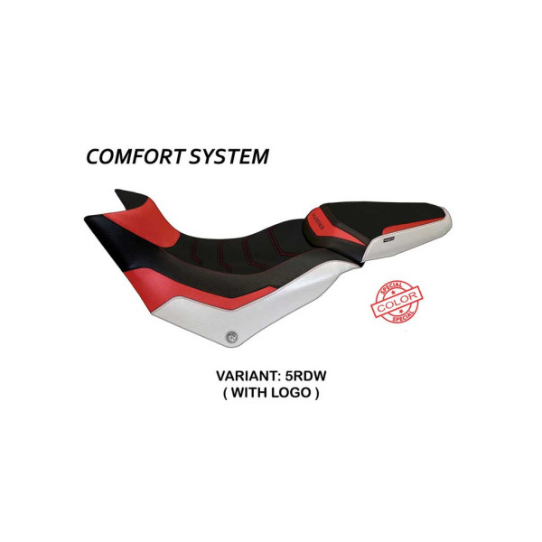 HOUSSE DE SELLE COMPATIBLE  DUCATI MULTISTRADA 950 (17-21) MODÈLE PRAGA SPECIAL - Type : STANDARD, Logo : AVEC LOGO, Couleur : BLANC ROUGE