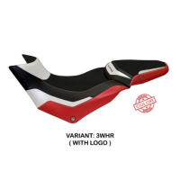 HOUSSE DE SELLE COMPATIBLE  DUCATI MULTISTRADA 950 (17-21) MODÈLE PRAGA SPECIAL - Type : STANDARD, Logo : AVEC LOGO, Couleur : BLANC ROUGE