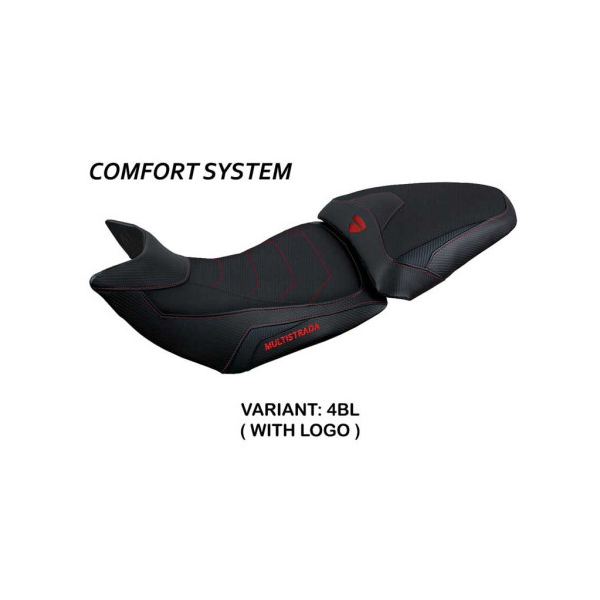 HOUSSE DE SELLE COMPATIBLE DUCATI MULTISTRADA 1200/1260 (15-20) MODÈLE JAZAN - Logo : AVEC LOGO, Couleur : BLANC ROUGE, Type : ULTRAGRIP