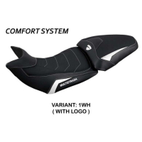 HOUSSE DE SELLE COMPATIBLE DUCATI MULTISTRADA 1200/1260 (15-20) MODÈLE JAZAN - Logo : AVEC LOGO, Couleur : BLANC ROUGE, Type : ULTRAGRIP