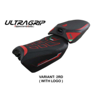 HOUSSE DE SELLE COMPATIBLE  DUCATI MULTISTRADA V4 (2022) MODÈLE MEKNES - Logo : AVEC LOGO, Couleur : BLANC ROUGE, Type : ULTRAGRIP