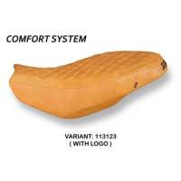 HOUSSE DE SELLE COMPATIBLE  DUCATI SCRAMBLER 400/800/1100 (15-22) MODÈLE VINTAGE - Type : STANDARD, Logo : AVEC LOGO, Couleur : CHAMEAU