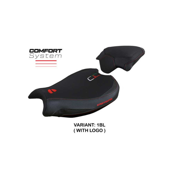 HOUSSE DE SELLE COMPATIBLE DUCATI STREETFIGHTER V2 (2022) MODÈLE MINA - Couleur : ROUGE, Type : STANDARD, Logo : AVEC LOGO