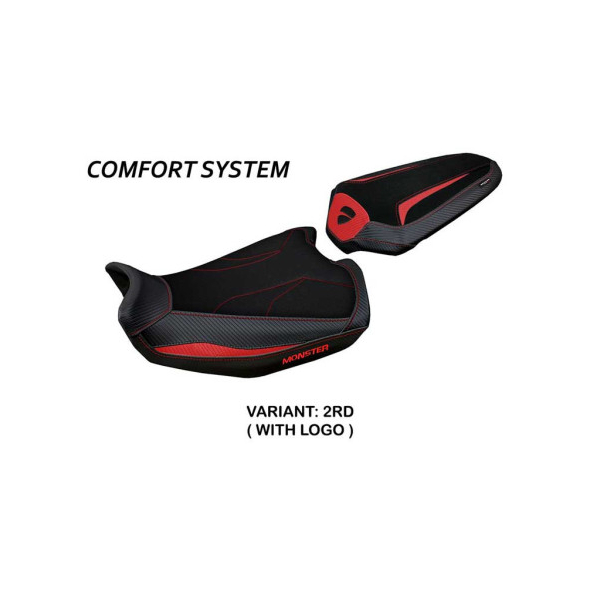 HOUSSE DE SELLE COMPATIBLE DUCATI MONSTER 937 (21-22) MODÈLE LINOSA STANDARD, RO - Type : STANDARD, Logo : AVEC LOGO, Couleur : ROUGE BLANC