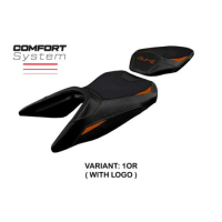 HOUSSE DE SELLE COMPATIBLE KTM 125 DUKE (17-22) MODÈLE MIRJE - Logo : AVEC LOGO, Couleur : BLANC, Type : STANDARD