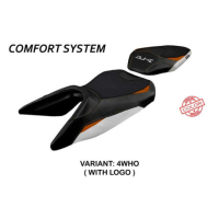 HOUSSE DE SELLE COMPATIBLE KTM 390 DUKE (17-22) MODÈLE HAITI - Type : STANDARD, Logo : AVEC LOGO, Couleur : ARGENT ORANGE