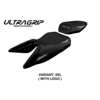 HOUSSE DE SELLE COMPATIBLE KTM 390 DUKE (17-22) MODÈLE HAITI - Logo : AVEC LOGO, Type : ULTRAGRIP, Couleur : ARGENT ORANGE