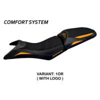 HOUSSE DE SELLE COMPATIBLE KTM 790 ADVENTURE S (19-20) MODÈLE MILO - Logo : AVEC LOGO, Couleur : BLANC-ORANGE, Type : STANDARD