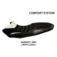 HOUSSE DE SELLE COMPATIBLE KTM 1090 ADVENTURE R (17-19) MODÈLE SASSUOLO 2 - Logo : AVEC LOGO, Couleur : NOIR BLANC, Type : ULTRAGRIP