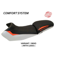 HOUSSE DE SELLE COMPATIBLE  KTM 1290 SUPER ADVENTURE S - T (15-20) MODÈLE EDEN S - Logo : AVEC LOGO, Couleur : BLANC-ORANGE, Type : STANDARD