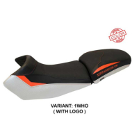 HOUSSE DE SELLE COMPATIBLE  KTM 1290 SUPER ADVENTURE S - T (15-20) MODÈLE EDEN S - Logo : AVEC LOGO, Couleur : BLANC-ORANGE, Type : ULTRAGRIP
