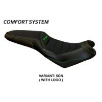 HOUSSE DE SELLE COMPATIBLE  KAWASAKI VERSYS 650 (07-22) MODÈLE ELBA TOTAL BLACK - Logo : AVEC LOGO, Couleur : GRIS GRIS, Type : STANDARD 