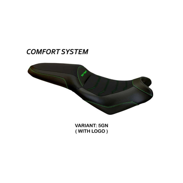 HOUSSE DE SELLE COMPATIBLE  KAWASAKI VERSYS 650 (07-22) MODÈLE ELBA TOTAL BLACK - Logo : AVEC LOGO, Couleur : GRIS GRIS, Type : STANDARD