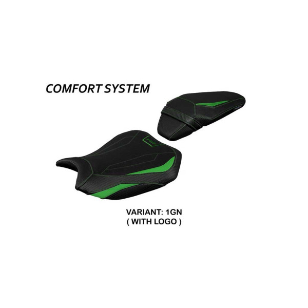 HOUSSE DE SELLE COMPATIBLE KAWASAKI Z H2 (20-22) MODÈLE ARGOS - Logo : AVEC LOGO, Couleur : VERT ARGENT, Type : ULTRAGRIP
