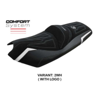 HOUSSE DE SELLE COMPATIBLE KYMCO AK 550 (17-22) MODÈLE RAJKA - Logo : AVEC LOGO, Couleur : GRIS ARGENT, Type : STANDARD
