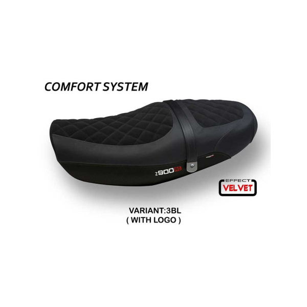 HOUSSE DE SELLE COMPATIBLE  KAWASAKI Z 900 RS (18-22) MODÈLE NATAL TOTAL BLACK V - Logo : AVEC LOGO, Couleur : ROUGE, Type : STANDARD