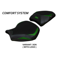 HOUSSE DE SELLE COMPATIBLE  KAWASAKI NINJA H2 1000 SX (18-22) MODÈLE MONIZ - Type : STANDARD, Logo : AVEC LOGO, Couleur : VERT ARGENT