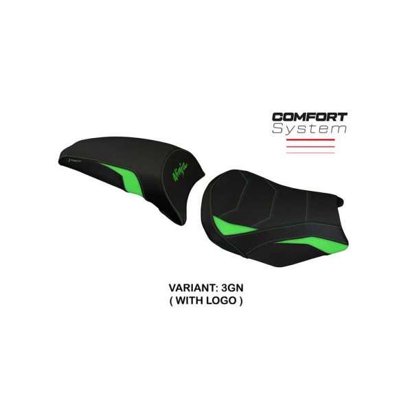 HOUSSE DE SELLE COMPATIBLE LE MODÈLE KAWASAKI NINJA 650 (17-22) SIHU - Logo : AVEC LOGO, Couleur : VERT, Type : ULTRAGRIP