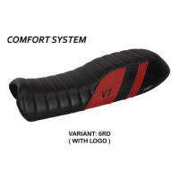 HOUSSE DE SELLE COMPATIBLE MOTO GUZZI V7 MODÈLE DAVIS - Type : STANDARD, Logo : AVEC LOGO, Couleur : ARGENT