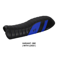 HOUSSE DE SELLE COMPATIBLE MOTO GUZZI V7 MODÈLE DAVIS - Logo : AVEC LOGO, Couleur : ARGENT, Type : STANDARD