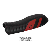 HOUSSE DE SELLE COMPATIBLE MOTO GUZZI V7 MODÈLE DAVIS - Logo : AVEC LOGO, Couleur : ARGENT, Type : STANDARD