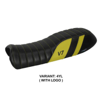 HOUSSE DE SELLE COMPATIBLE MOTO GUZZI V7 MODÈLE DAVIS - Logo : AVEC LOGO, Couleur : ARGENT, Type : STANDARD