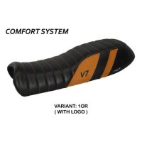 HOUSSE DE SELLE COMPATIBLE MOTO GUZZI V7 MODÈLE DAVIS - Logo : AVEC LOGO, Couleur : JAUNE, Type : STANDARD