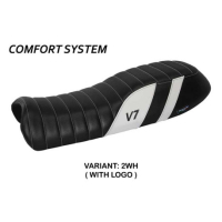 HOUSSE DE SELLE COMPATIBLE MOTO GUZZI V7 MODÈLE DAVIS - Logo : AVEC LOGO, Couleur : JAUNE, Type : STANDARD