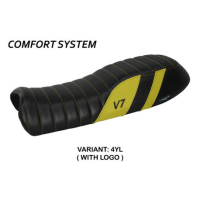 HOUSSE DE SELLE COMPATIBLE MOTO GUZZI V7 MODÈLE DAVIS - Logo : AVEC LOGO, Couleur : JAUNE, Type : STANDARD