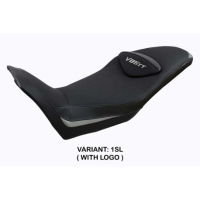 HOUSSE DE SELLE COMPATIBLE  MOTO GUZZI V85 TT (19-22) MODÈLE EVERETT - Logo : AVEC LOGO, Couleur : ROUGE OR, Type : STANDARD