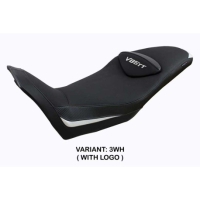 HOUSSE DE SELLE COMPATIBLE  MOTO GUZZI V85 TT (19-22) MODÈLE EVERETT - Logo : AVEC LOGO, Couleur : ROUGE ARGENT, Type : STANDARD
